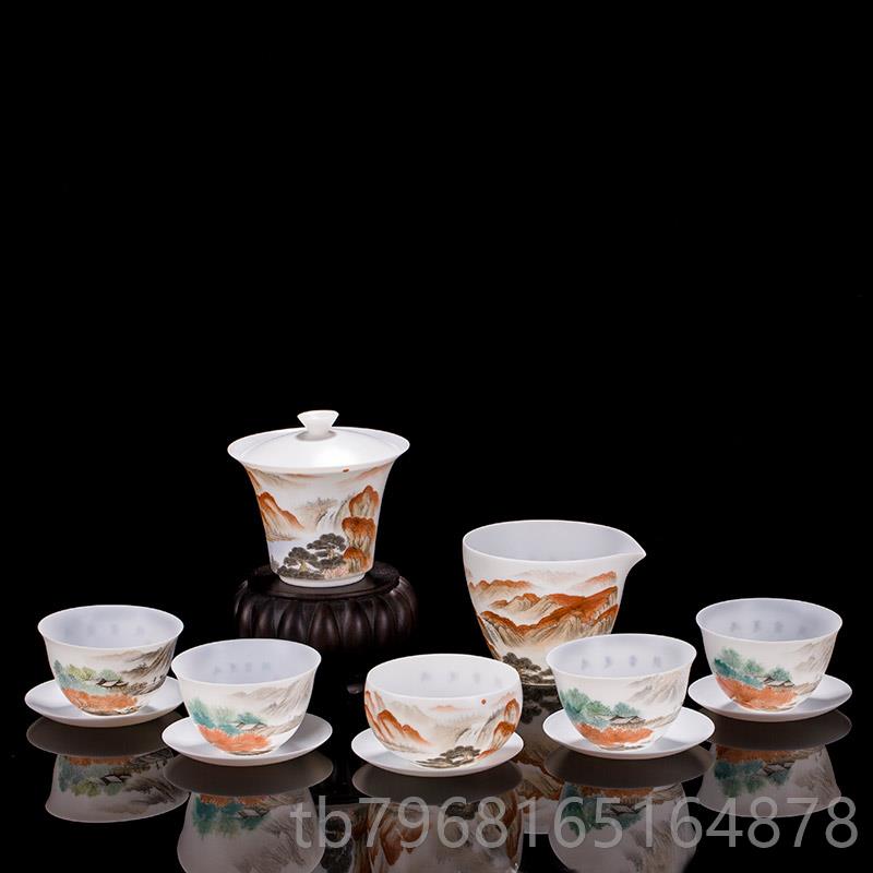 高档古垚/绘许瑞手德工化白瓷茶卿具套装景德镇手套组收藏瓷/枫林