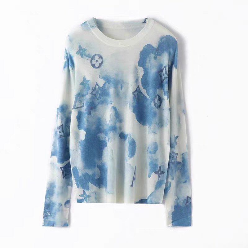 薄如蝉翼12g0支精纺超细水溶羊毛衫印花圆领宽松薄款针织毛衣打底