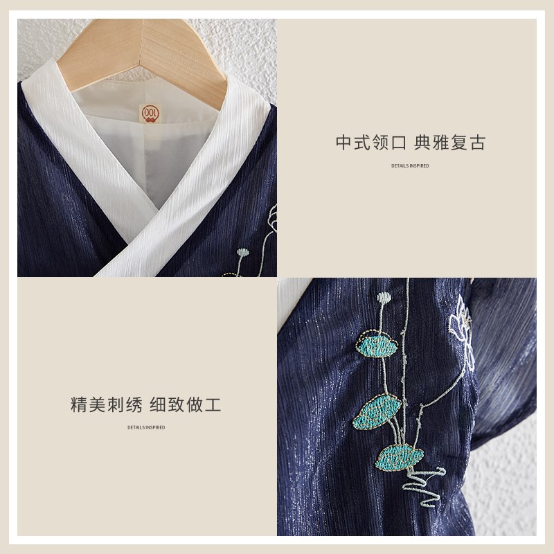 2025夏款新款k男童女童中国风短袖刺绣唐装套装儿童古风汉服表演
