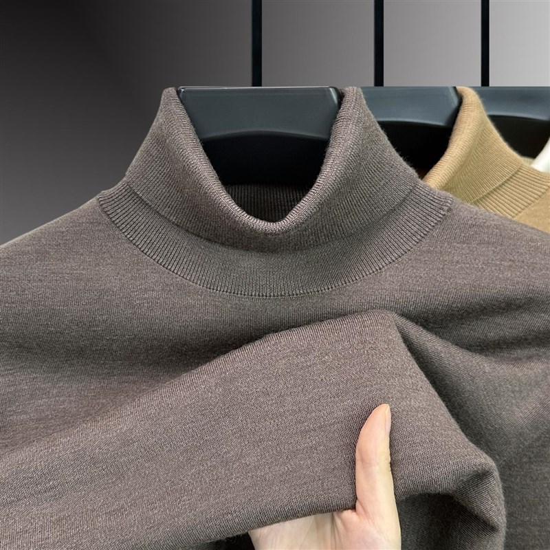 冬季纯羊毛衫可翻高领中年男士精纺全羊毛保暖针织V打底衫纯色百