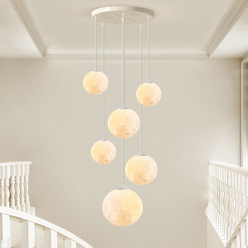 2024新款月球楼梯灯别墅u挑空客厅楼梯间楼梯吊灯loft复式楼大吊