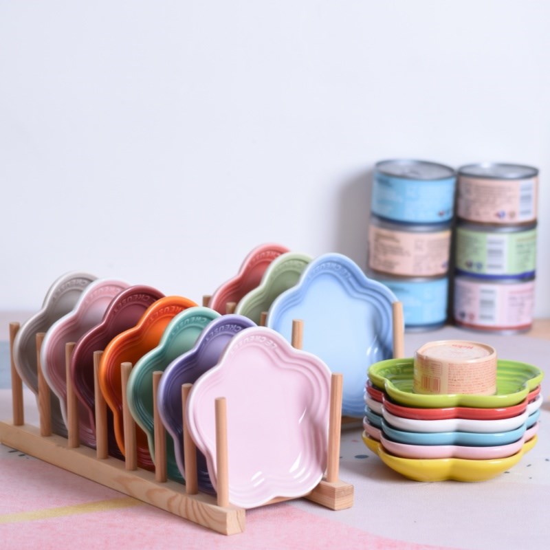 梅花盘餐盘小猫罐头生骨肉专用z盘浅口不黑下吧小奶猫碗陶瓷易清