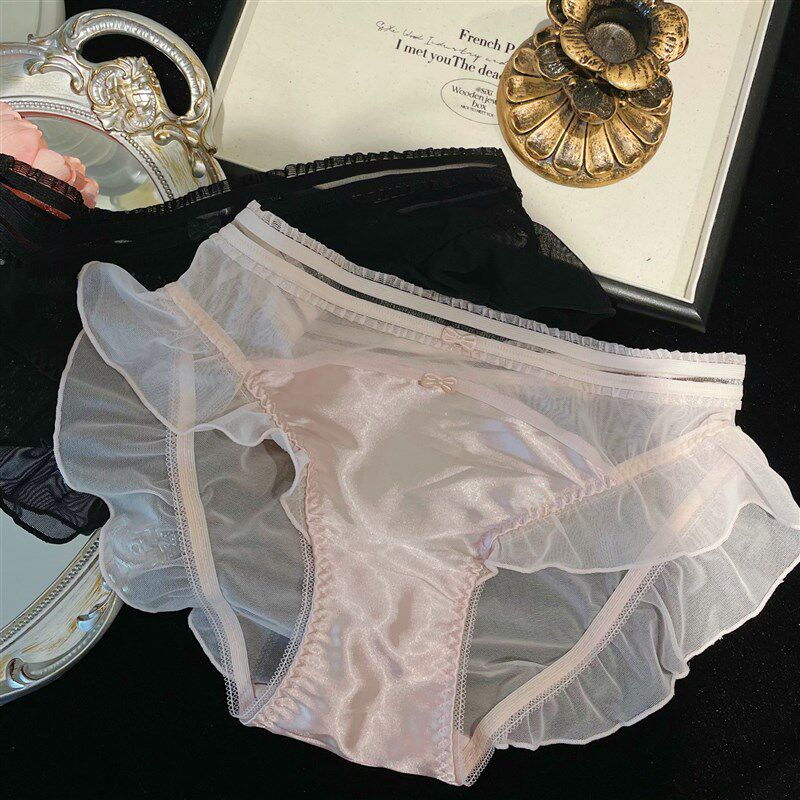 甜美女神裙摆缎面珠光蕾丝网纱低E腰三角内裤少女可爱双蝴蝶结
