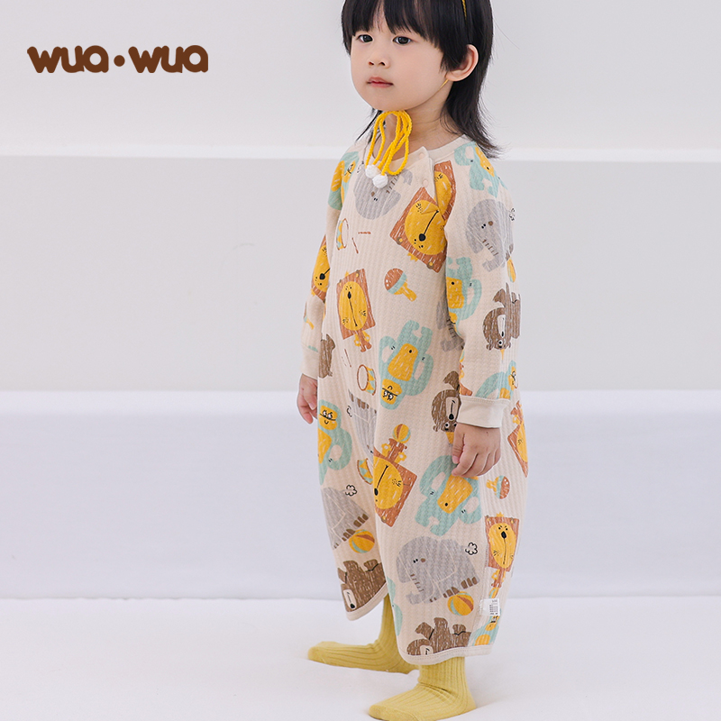 婴儿睡衣秋冬款保暖睡袍睡裙男女宝宝衣服纯棉防踢V护肚夹棉连身