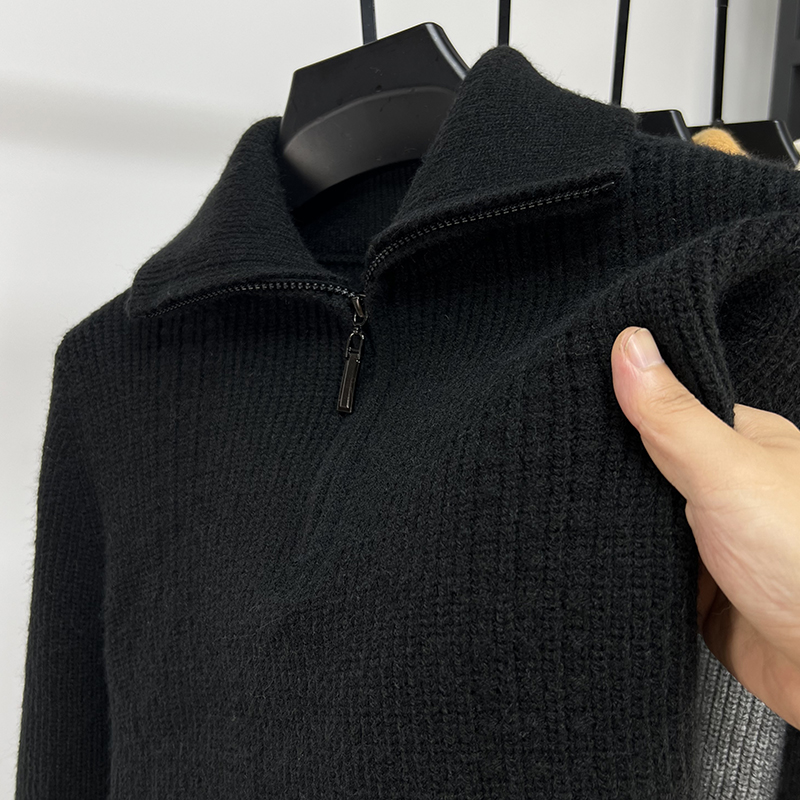 半拉炼可翻高领毛衣男士针织衫秋冬季加厚纯色潮流打底Y衫卫生衣