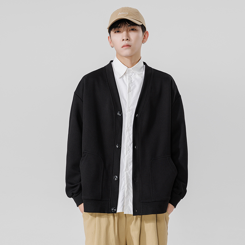 开衫毛衣男款春秋季慵懒风宽松休C闲针织衫线衣韩系男友风V领外套