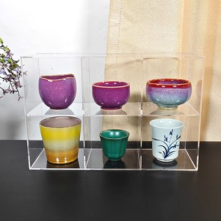 亚克力透明格子架水杯马克杯展z示架茶壶茶具收纳架杯子桌面置物