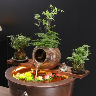 鱼缸造景摆件f古法养鱼过滤器循环流水陶罐庭院生态缸造景全套配