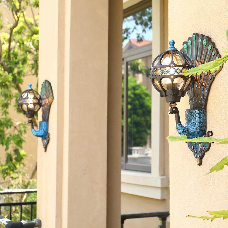 户外壁灯孔雀灯欧式别墅景观庭院大门创意孔雀走廊阳台室外墙壁灯