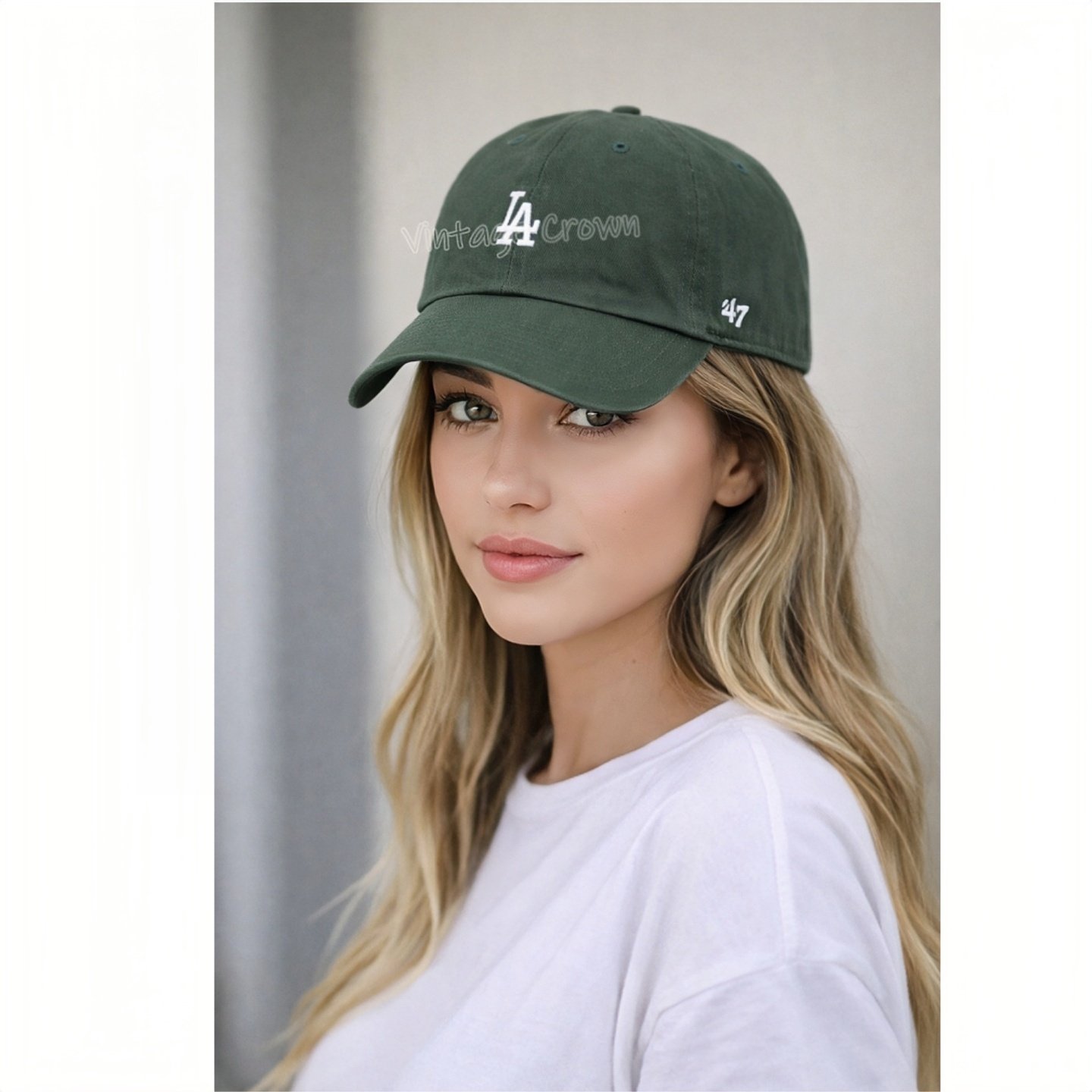 47Brand绿色棒球帽LA小标软顶鸭舌帽NY男女款简约百搭潮牌显脸小