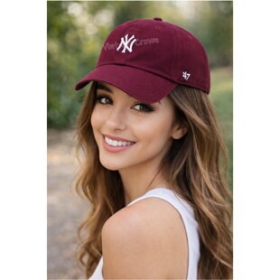 47Brand酒红色la棒球帽女软顶ny休闲鸭舌帽男潮流百搭帽子时尚 风