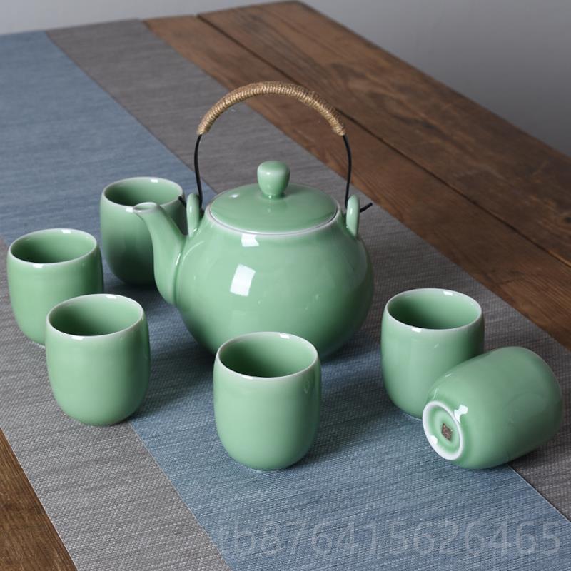 正品青瓷茶壶提梁具壶陶瓷大号大哥窑凉水套壶带过滤网耐高温容量