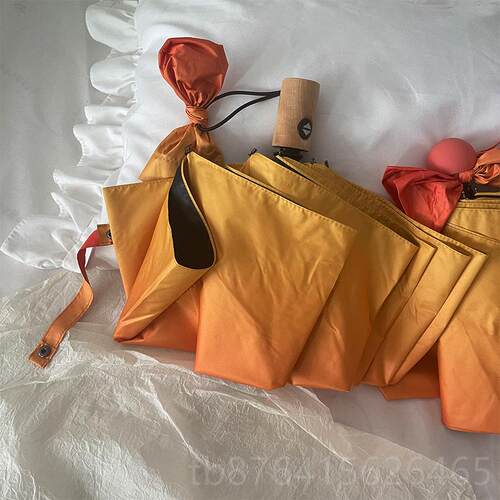 正品msho温尔柔达渐变落日」自丁动雨伞女黑胶折叠晴雨两用遮太阳