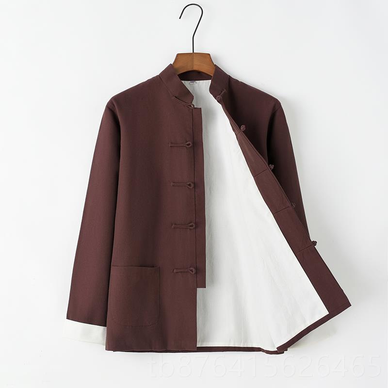 正品纯棉男士唐装长袖外套老式服装春中秋布汉服粗男长衫居士服中