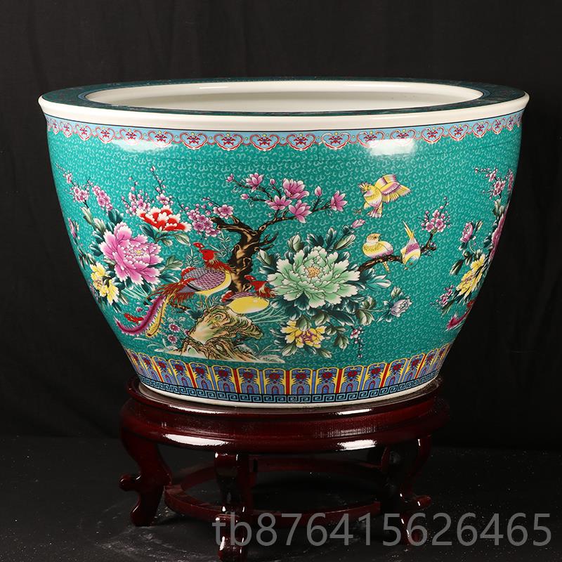 正品景德镇陶地瓷鱼缸大号睡莲红盆荷花缸乌龟色缸落大水缸客厅摆