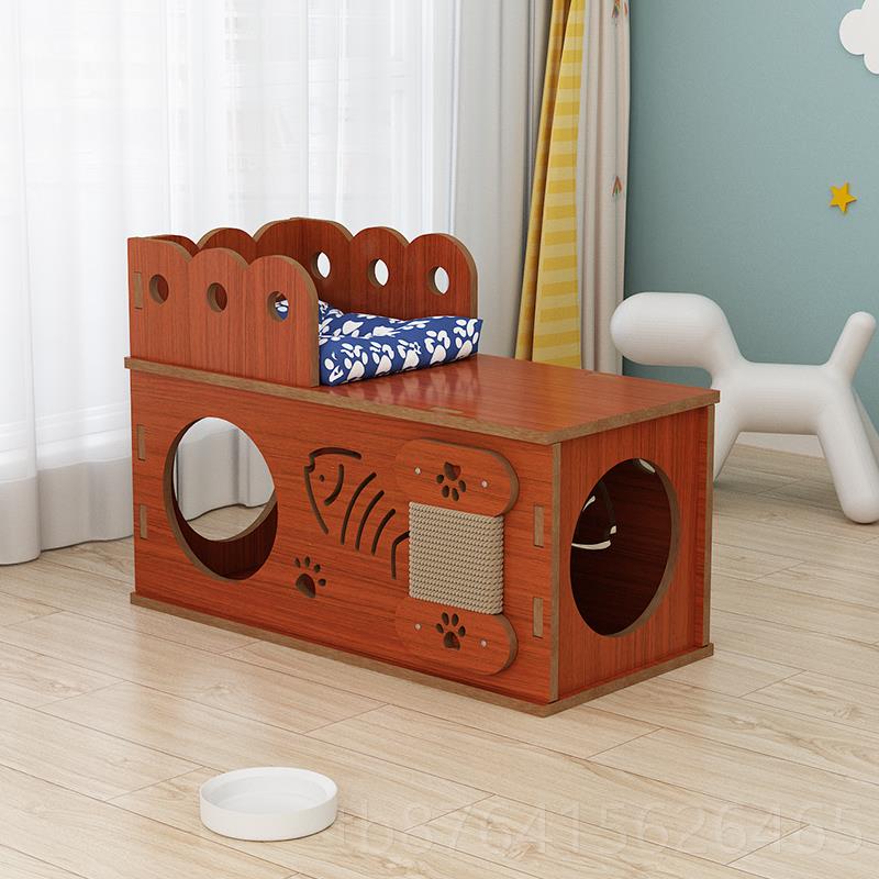 正品猫窝四通用季可坐猫隧道实木钻洞猫抓板猫别墅猫屋小型犬猫物