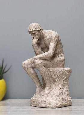 思想者雕像罗丹雕塑思考者砂岩沉思者摆件欧式艺术家居软装饰品