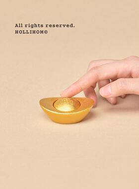 逅里 旋转芯 黄铜元宝桌面小摆件 玄关招财装饰 工位搭子