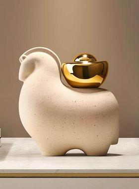 马上有钱景德镇陶瓷装饰品摆件招财高档客厅玄关酒柜乔迁新居礼物