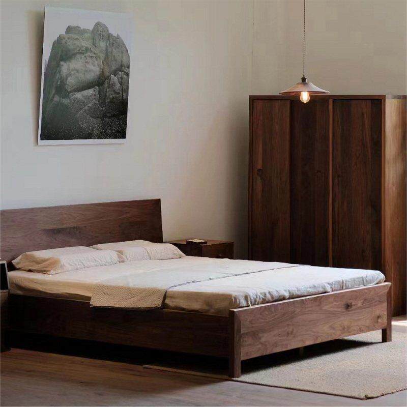 木墨木墨方形直床斯堪的纳维亚黑胡桃红橡木原木双人实木床现代简