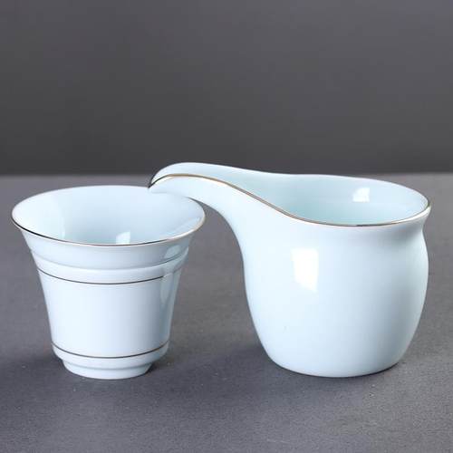 影青瓷描金公道杯茶漏一体陶瓷家用茶海过滤网分茶器功夫茶具配件