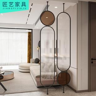 玻璃屏风客厅玄关卧室遮挡简约可旋转铁艺不锈钢艺术玻璃隔断定制