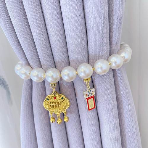 如意锁窗帘绑带珍珠纱帘绑绳水钻磁吸扣新中式客厅卧室窗帘装饰品