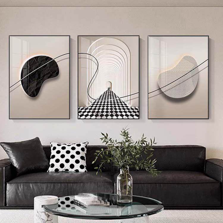 轻奢抽象三联客厅装饰画 画沙发背景墙轻奢挂画 画时来运转壁画,家居饰品,现代装饰画,淘宝优惠券,粉丝福利购,淘宝优惠卷