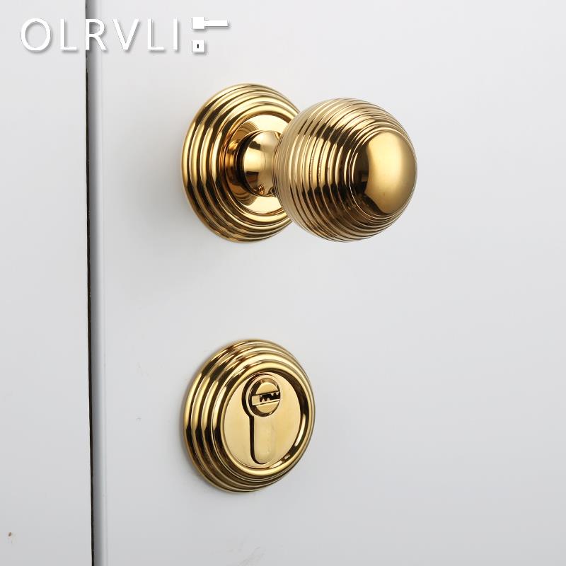 意大利纯铜金色圆球锁复古卫生间门锁法式轻奢北欧简约静音房门锁