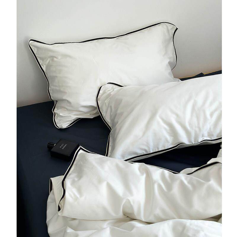 现代简约高级感轻奢白色100支全棉长绒棉贡缎床单被套丝滑四件套