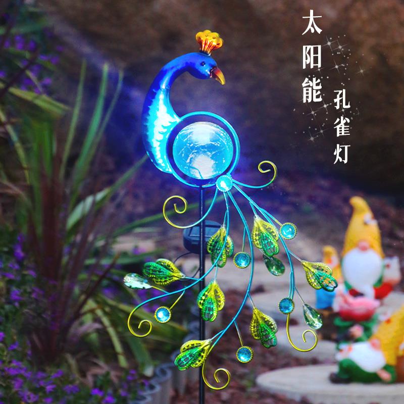 花园庭院别墅铁艺装饰仿真孔雀太阳能灯创意插件户外景观草坪摆件