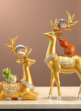 生财有鹿摆件新中式高档客厅玄关电视柜酒柜家居装饰乔迁新居礼品