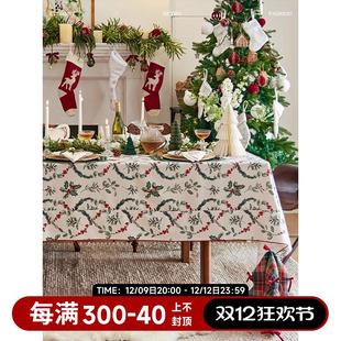 圣诞节日氛围感防水桌布长方形餐桌桌布 蜡笔派冬日序曲桌布法式
