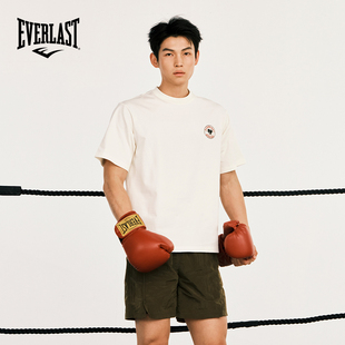 美国EVERLAST拳击运动短袖 训练健身宽松柔软透气纯棉印花简约T恤