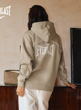 美国EVERLAST拳击运动美式潮流重磅宽松男女情侣落肩加绒连帽卫衣