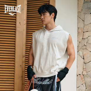 美国EVERLAST拳击运动训练健身宽松坎肩灰色简约纯棉无袖 连帽背心