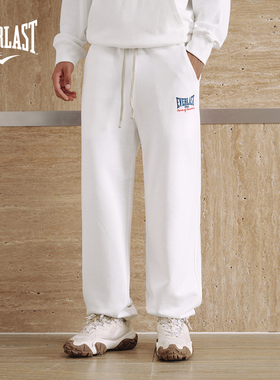 美国EVERLAST拳击美式运动休闲训练束脚裤男女款宽松纯棉白色卫裤