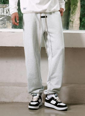 美国EVERLAST拳击美式运动休闲灰色重磅纯棉针织加绒宽松束脚卫裤