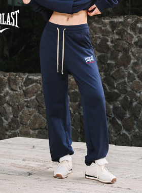 美国EVERLAST拳击美式运动休闲训练束脚裤男女款宽松纯棉深蓝卫裤