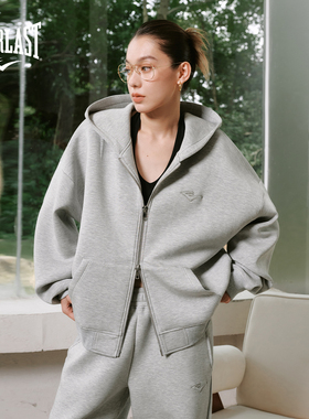 美国EVERLAST拳击美式运动休闲男女款针织灰色空气层连帽卫衣外套