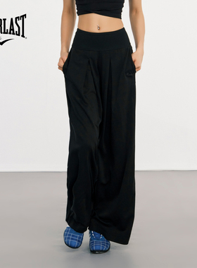 美国EVERLAST拳击女款休闲裤 高腰工字褶直筒宽松柔软垂感阔腿裤