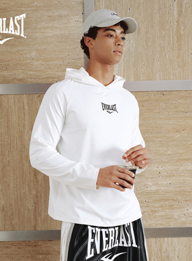 美国EVERLAST拳击美式运动街头男女款简约休闲纯白色插肩连帽卫衣
