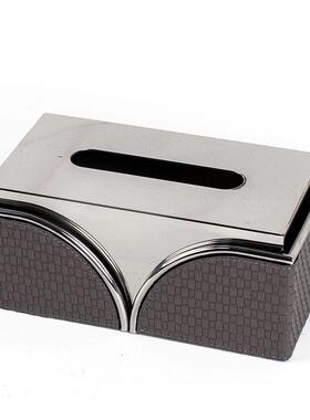 现代轻奢不锈钢皮质抽纸盒创意客厅摆件桌面餐桌茶几装饰品纸巾盒