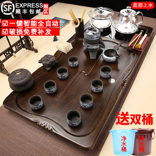 家用玻璃整套实木茶台办公简约烧水壶 全自动底部上水茶盘茶具套装