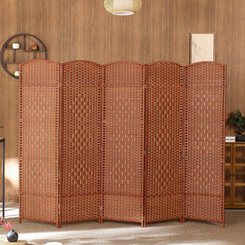 草编屏风隔断酒店玄关客厅卧室遮挡家用折屏简易折叠移动实木屏风