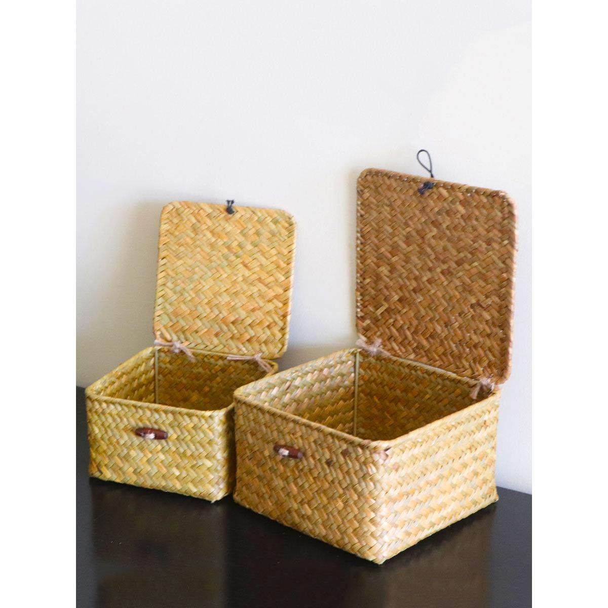 北欧手工编织收纳篮大号方形带盖糖果盒零食杂物筐家用储物箱竹篮,收纳整理,零食收纳筐,淘宝优惠券,粉丝福利购,淘宝优惠卷