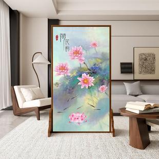 荷花屏风隔断客厅入户玄关家用酒店办公室遮挡移动座屏 新中式