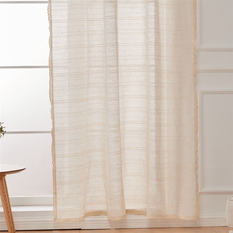 乐轩秀窗帘成品穿杆门帘半遮光纯色亚麻纱帘跨境法式花边小门帘