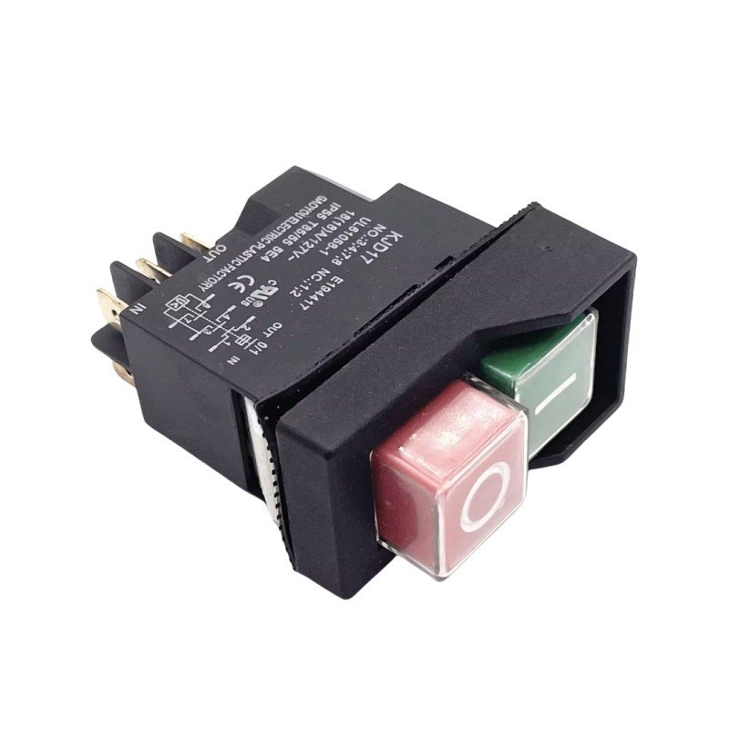 KJD17 6脚127V电磁按钮开关250V带刹车线电动工具红绿按钮开关220