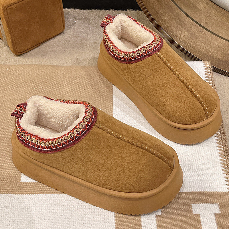 优遇家 冬季女新款外穿保暖厚底民族风家居可户外棉拖鞋全包棉鞋